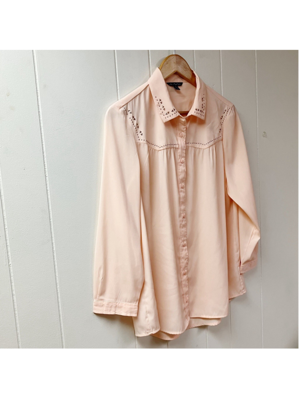 American Eagle Outfitters Western Studded Peach Blouse LARGE Autumn Transition - Picture 8 of 8